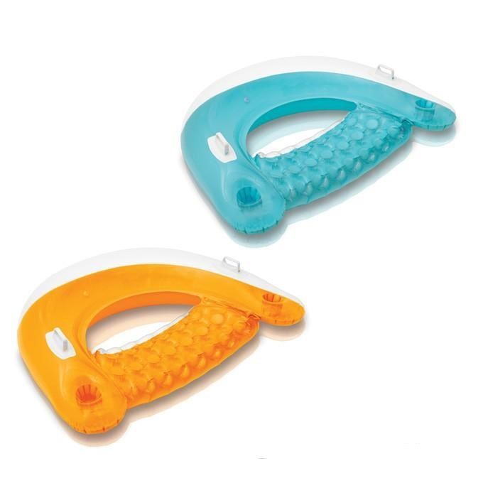 Надувное кресло-шезлонг для плавания 152х99см с ручками и подстаканником, до 100кг, 2 вида