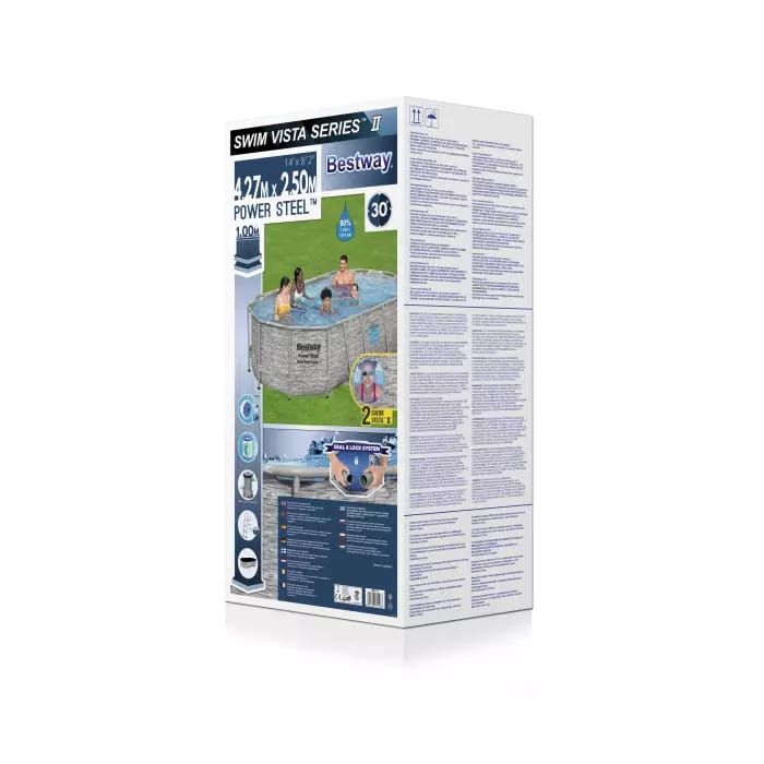 Каркасный бассейн Power Steel 427х250х100см "Ротанг" 7250л, фил.-нас. 2006л/ч, лестн, тент, попл-доз, Bestway, 56714 BW