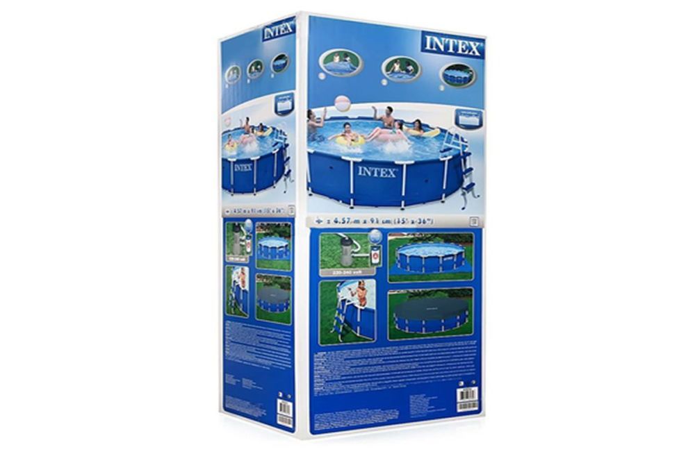 Каркасный бассейн Metal Frame 457х91см, фильтр-насос 220В, лестница, тент, подстилка, Intex, 28232