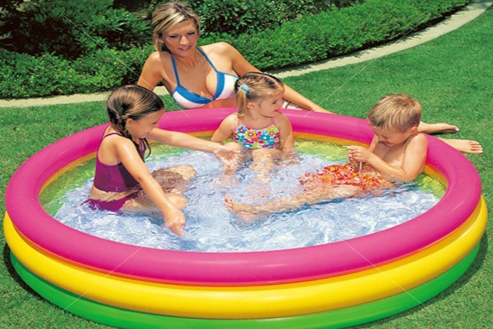 Детский надувной бассейн 114х25см "Радуга" с надувным дном, 131л, от 2 лет