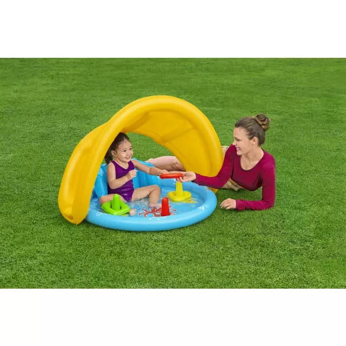 Детский надувной бассейн 115х89х76см "Морская ракушка" с навесом, 45л, от 6 мес