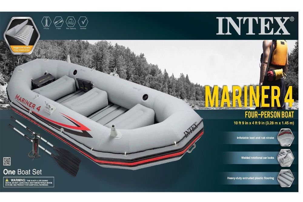 Надувная лодка "Mariner 4" Set, 328х145х48см, алюм.вёсла 137см, насос 68605, до 500кг