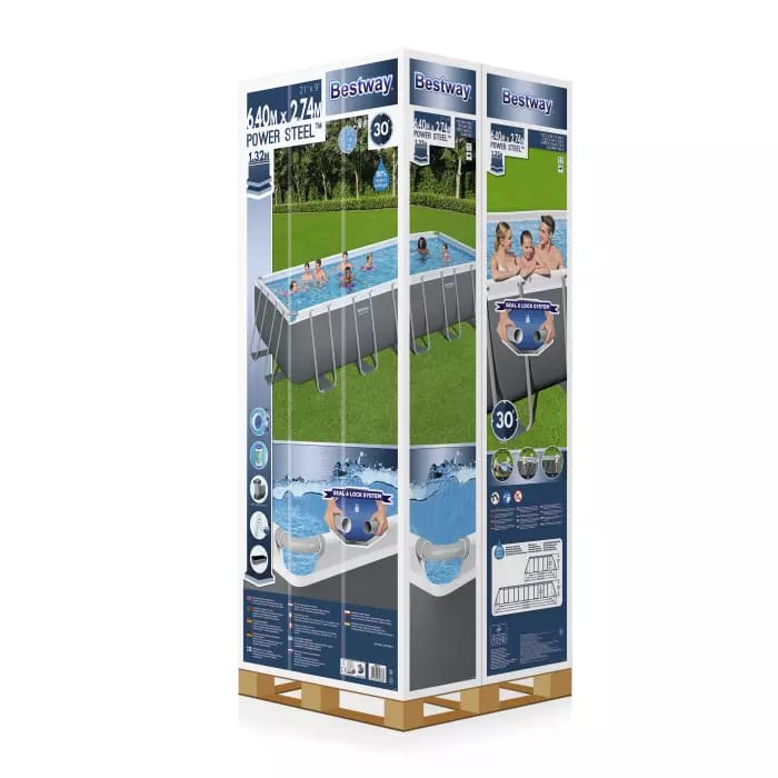 Каркасный бассейн Power Steel 640х274х132см, 19281л, фил.-насос 5678л/ч, лестница, тент, попл.-доз., Bestway, 5611Z BW