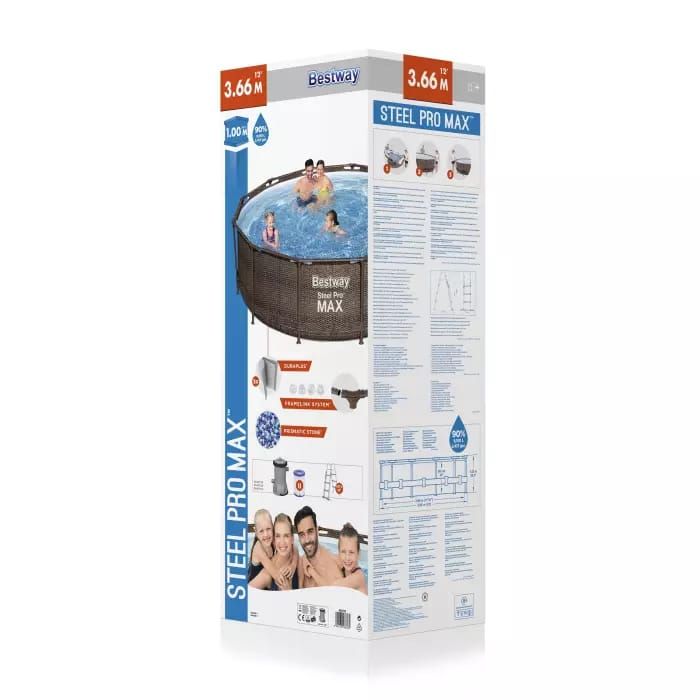 Каркасный бассейн Steel Pro Max 366х100см "Ротанг" 9150л, фил.-насос 2006л/ч, лестница, Bestway, 56709 BW