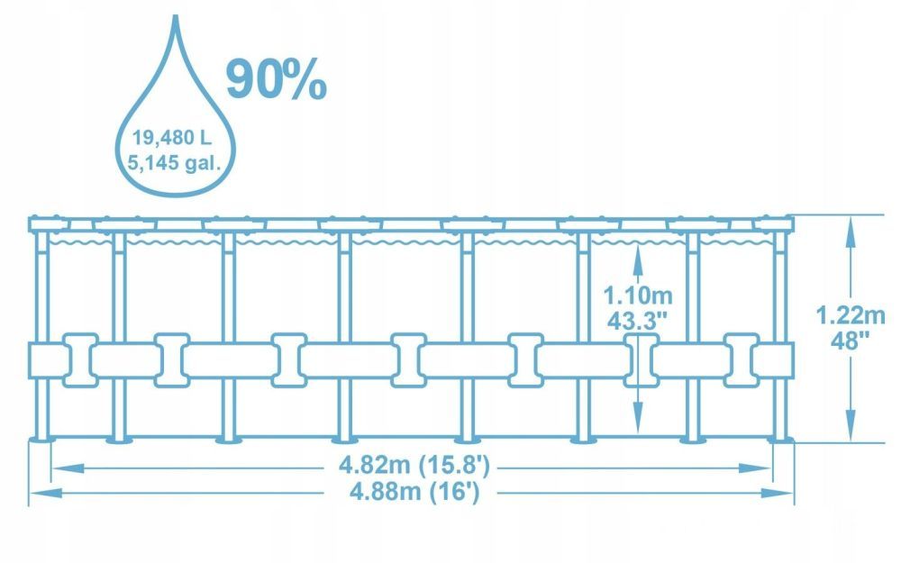 Каркасный бассейн 488х122см, 19480л, фил.-насос 5678 л/ч, тент, лестница, Bestway, 56451 BW