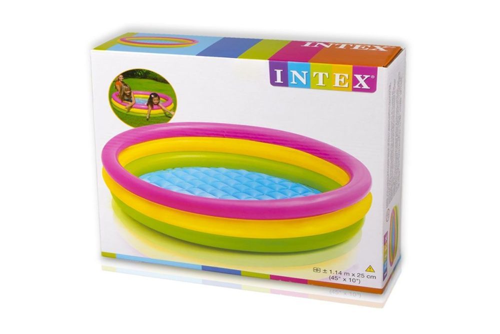 Детский надувной бассейн 114х25см "Радуга" с надувным дном, 131л, от 2 лет