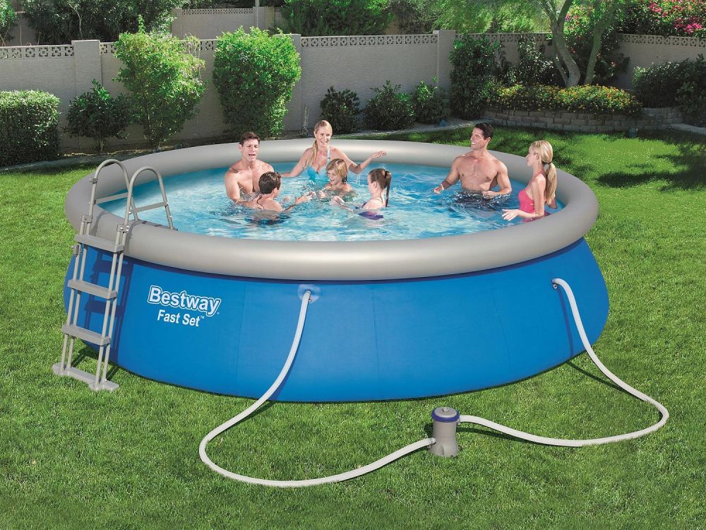 Бассейн с надувным бортом 457х107 см, 12362 л, фильтр-насос 2006л/ч, тент, лестница., Bestway, 57294 BW