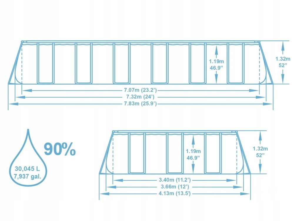 Каркасный бассейн Power Steel 732х366х132см, 30045л, песч.фил.-нас. 5678л/ч, лестн., тент, попл.-доз, Bestway, 56475 BW