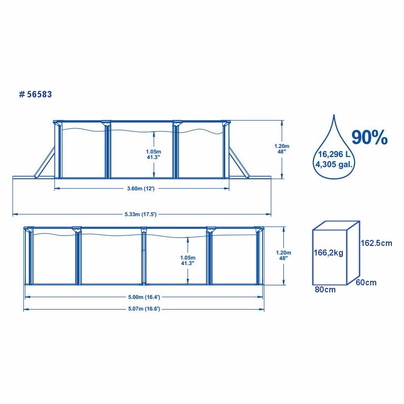 Стальной овальный бассейн Hydrium Oval Pool Set 500х360х120см, 16296л,фил.-насос 3028л/ч, лест,подст