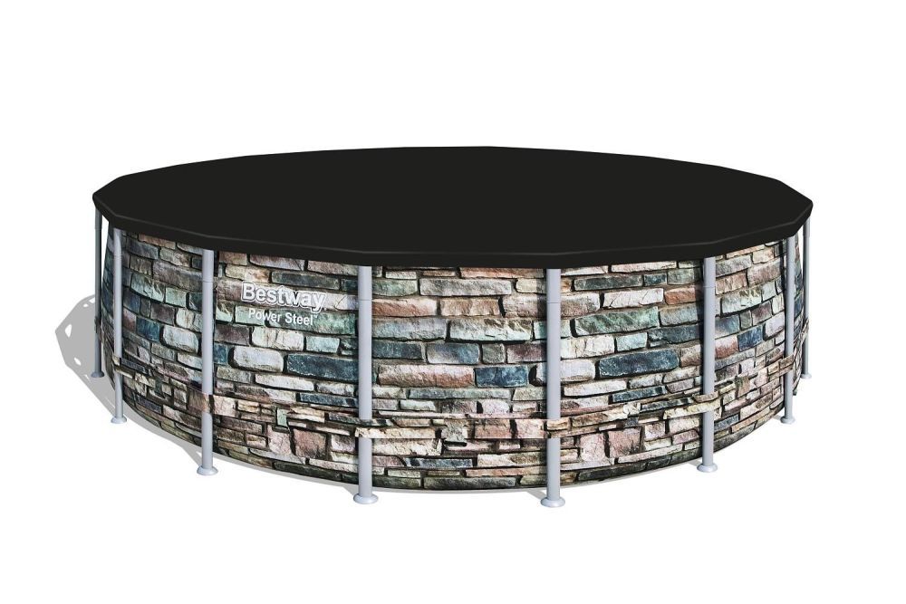 Каркасный бассейн Power Steel 549x132см "Камень" 26000л, фил.-нас. 5678л/ч, лестн., тент, попл.-доз., Bestway, 56886 BW