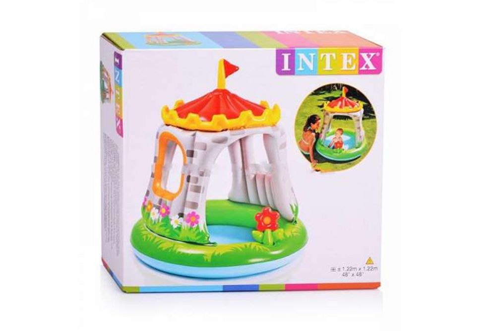 Детский надувной бассейн 122х122см "Крепость" с навесом, 68л, от 1 до 3 лет