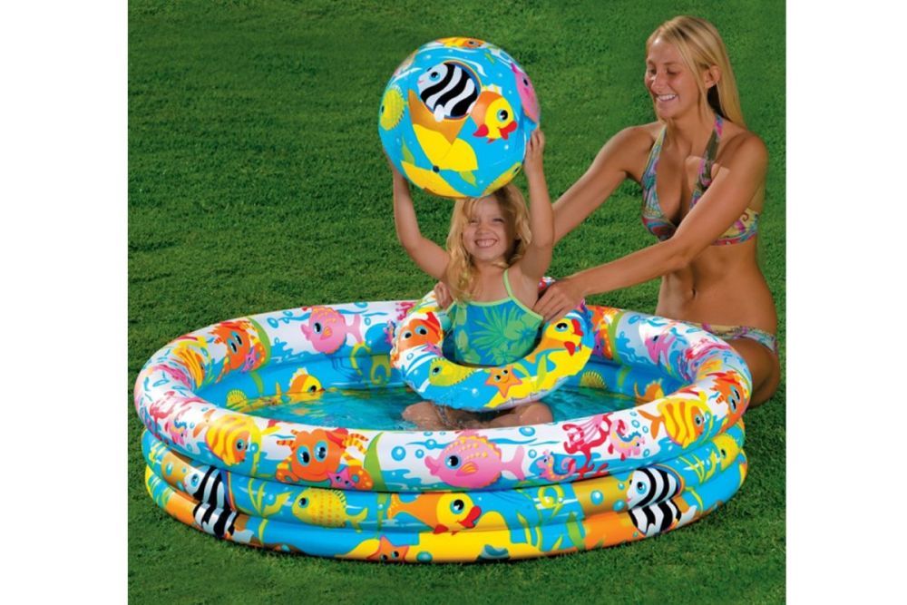 Детский надувной бассейн 132х28см "Рыбки" с мячом и кругом, 248л, от 2 лет