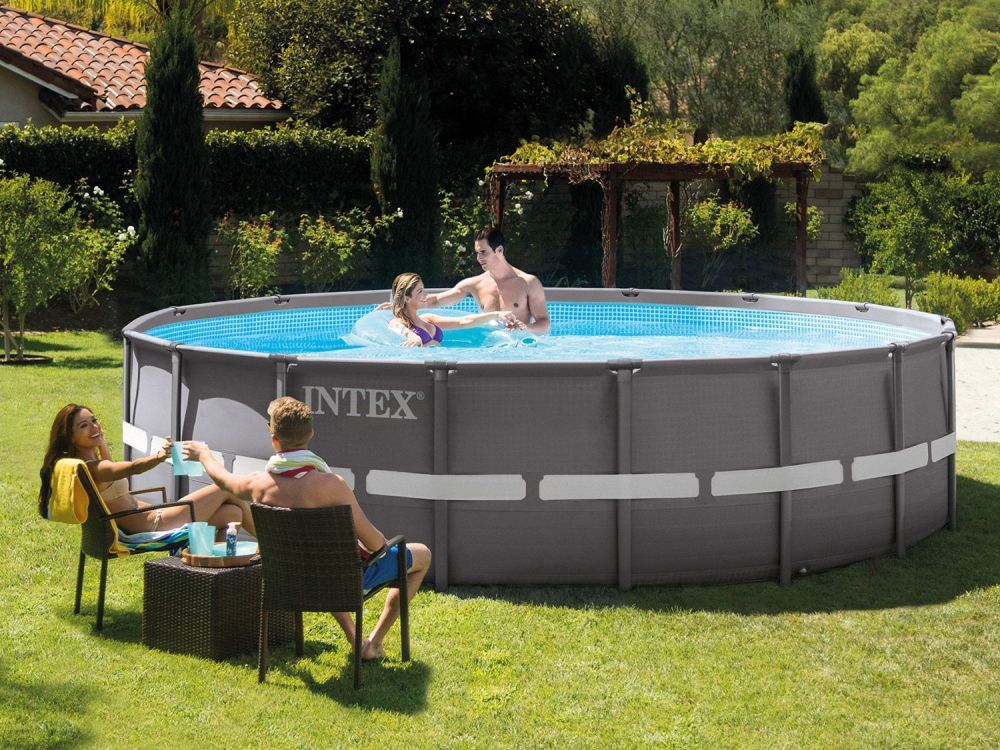 Каркасный бассейн Ultra Frame 488х122см, 19156л, фил.-насос 5678л\ч, лестница, тент, подстилка, Intex, 26322