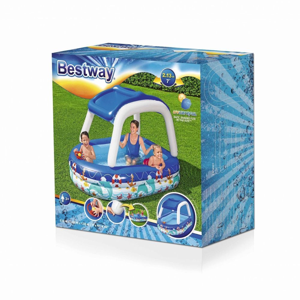 Детский надувной бассейн 213х155х132см "Морской капитан" с навесом, 282л, от 3 лет