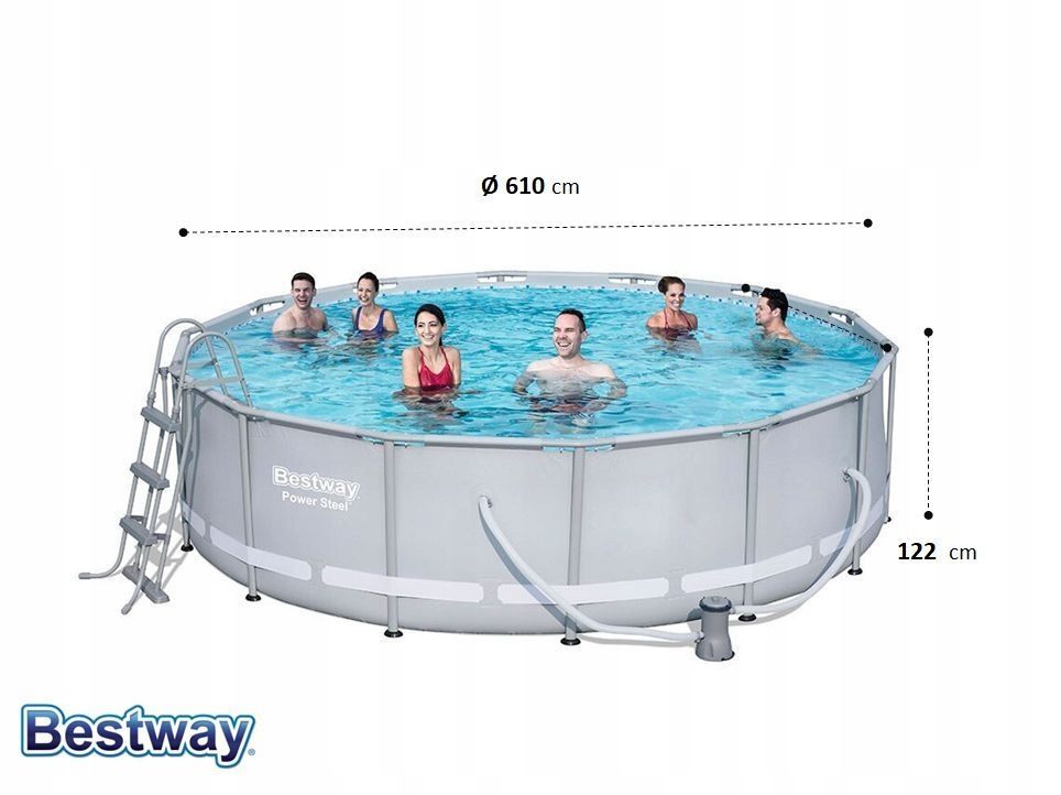 Каркасный бассейн 610х122см, 30512л, фил.-насос 9463л/ч,тент, лестница, Bestway, 56675 BW