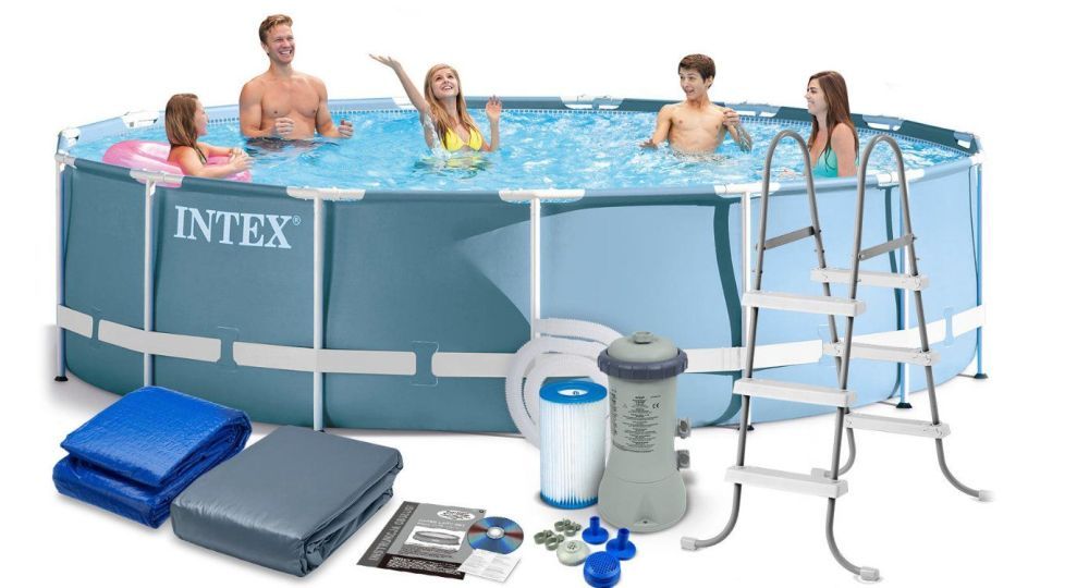 Каркасный бассейн Prism Frame 457х84см, 11325л, фил.-насос 2006л\ч, лестница, тент, подстилка, Intex, 26728