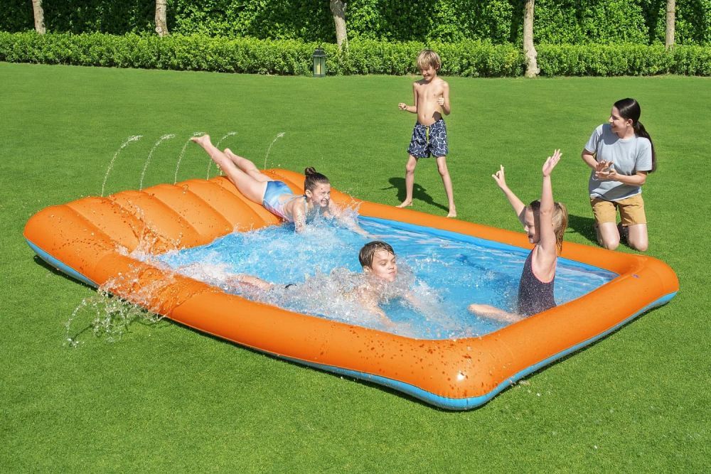 Игровой бассейн 341x213x38см "Скользящий Всплеск" с разбрызгивателем и горкой, 602л, от 2 лет