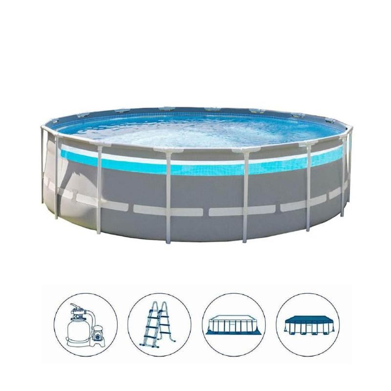 Каркасный бассейн Prism Frame Clearview 488х122см, 19156л, фил.-насос 5678л\ч, лестн., тент, подст., Intex, 26730