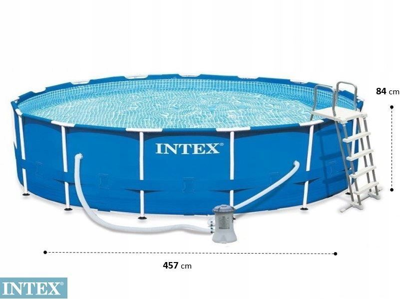 Каркасный бассейн Metal Frame 457х84см, 11325л, фил.-насос 2006л/ч, лестница, тент, подстилка, Intex, 28240