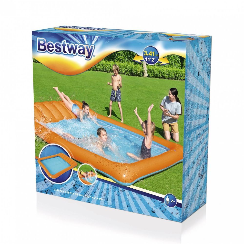 Игровой бассейн 341x213x38см "Скользящий Всплеск" с разбрызгивателем и горкой, 602л, от 2 лет