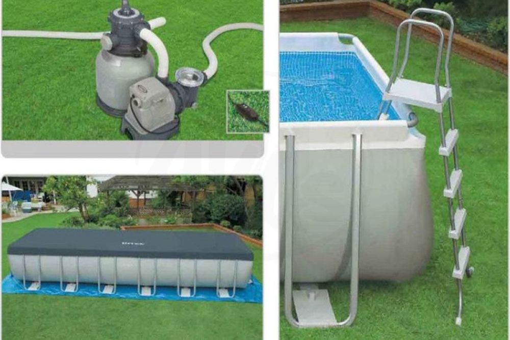 Каркасный бассейн Ultra Frame 975x488x132см, 54368л, песочный фил.-насос, лестница, тент, подстилка, Intex, 28372