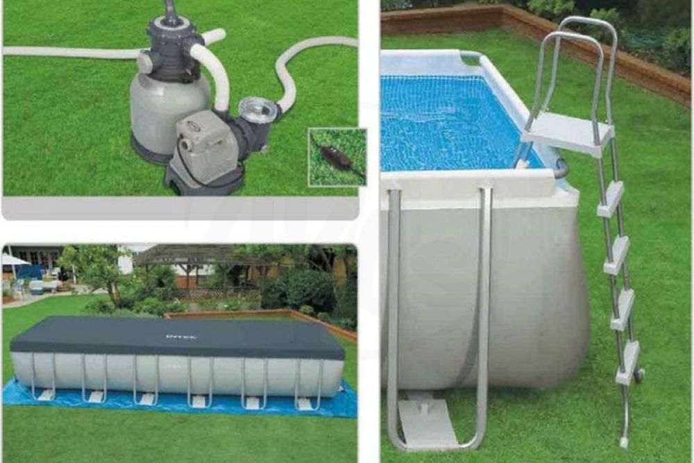 Каркасный бассейн Ultra Frame 732x366x132см, 31805л, песочный фил.-насос, лестница, тент, подстилка, Intex, 28362