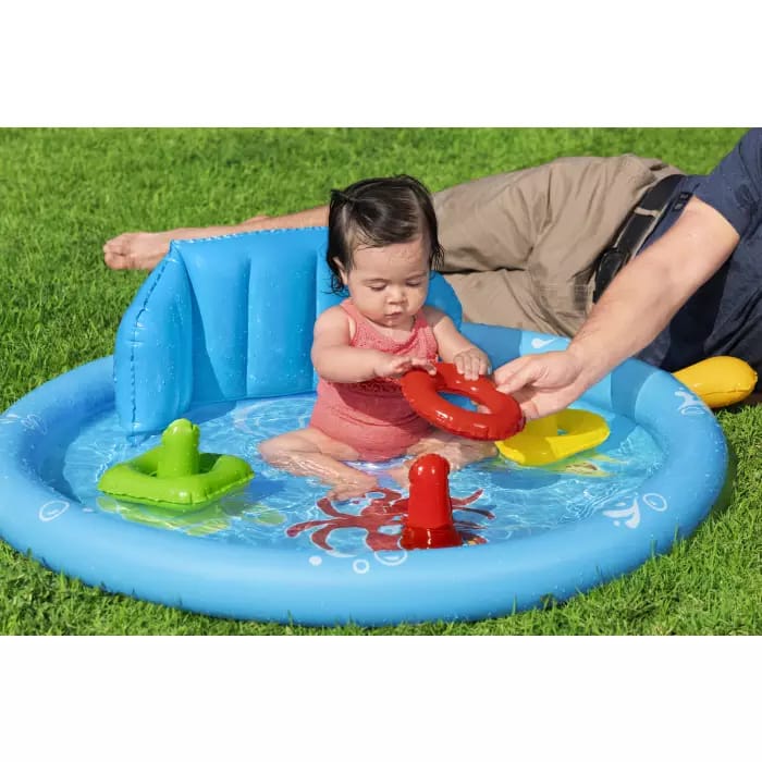 Детский надувной бассейн 115х89х76см "Морская ракушка" с навесом, 45л, от 6 мес
