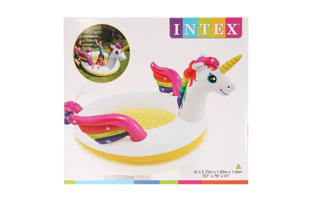 Детский надувной бассейн 272x193x104см "Волшебный единорог" с распылителем, 165л, от 2 лет