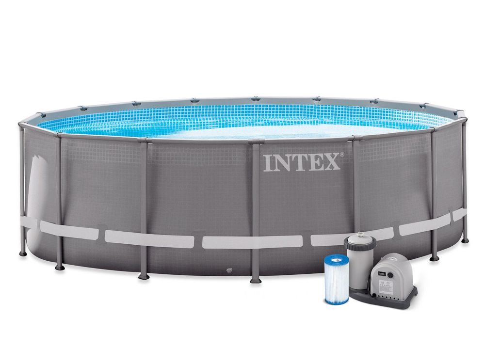 Каркасный бассейн Ultra Frame 427х107см, 12706л, фил.-насос 3785л\ч, лестница, тент, подстилка, Intex, 26310
