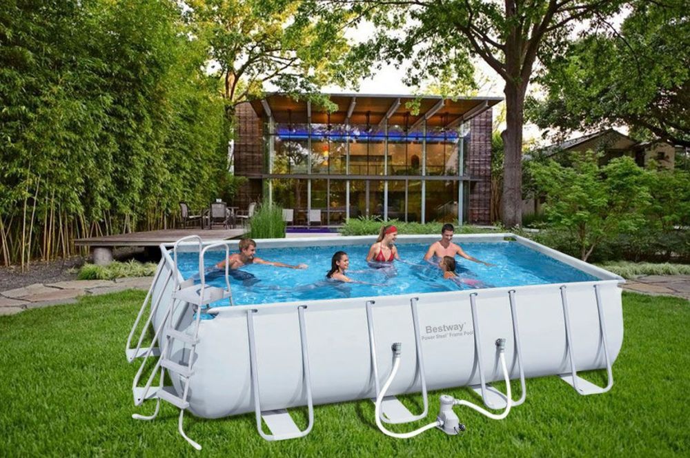 Каркасный прямоугольный бассейн 549х274х122 см, 14812 л, фильтр-насос 5678л/ч, тент, лестница, Bestway, 56223 BW