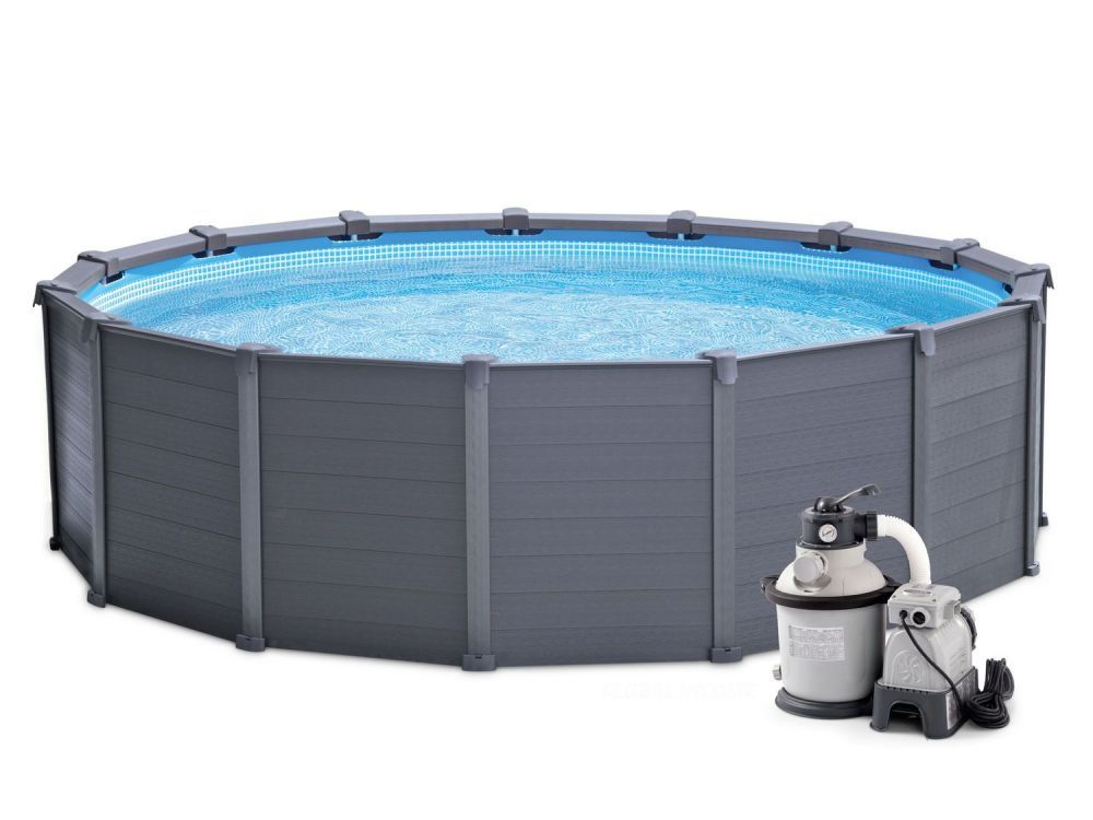 Каркасный бассейн Graphite Panel 478х124 см, 16805л, песочн.фил-насос, лестница, тент, подстилка, Intex, 28382