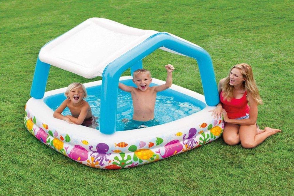 Детский надувной бассейн 157х157х122см "Домик" с навесом, 280л, от 2 лет
