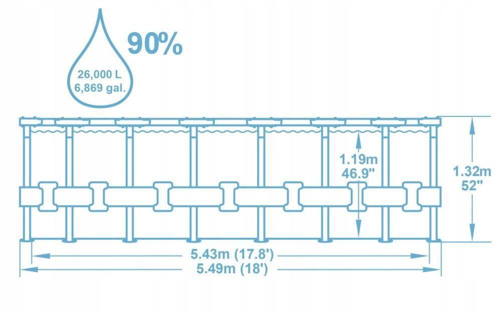 Каркасный бассейн 549х132см, 26000л, фил.-насос 5678л/ч, лестница, тент, Bestway, 56427 BW