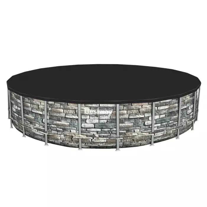 Каркасный бассейн Power Steel 671x132см "Камень" 40377л, фил.-нас. 9463л/ч, лестн., тент, попл.-доз., Bestway, 56889 BW