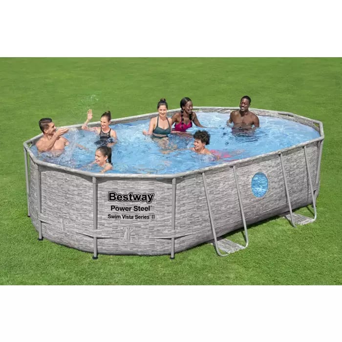 Каркасный бассейн 488х305х107см "Ротанг" 7250л, песч.фил.-нас. 3028л/ч, лестница, тент, попл.-доз., Bestway, 56946 BW