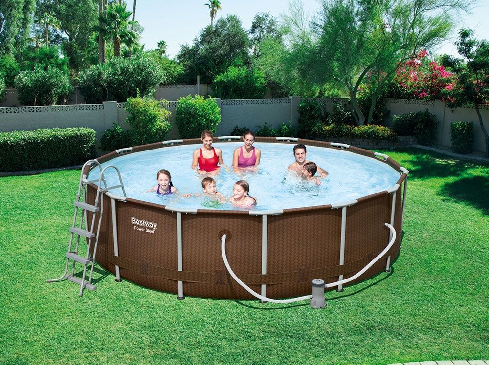 Каркасный бассейн "Ротанг", 427х107 см, 15232л, фильтр-насос 3028л/ч, тент, лестница, Bestway, 56647 BW