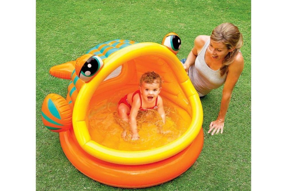 Детский надувной бассейн 124х109х71см "Рыба-шар" с окном, 53л, от 1 до 3 лет