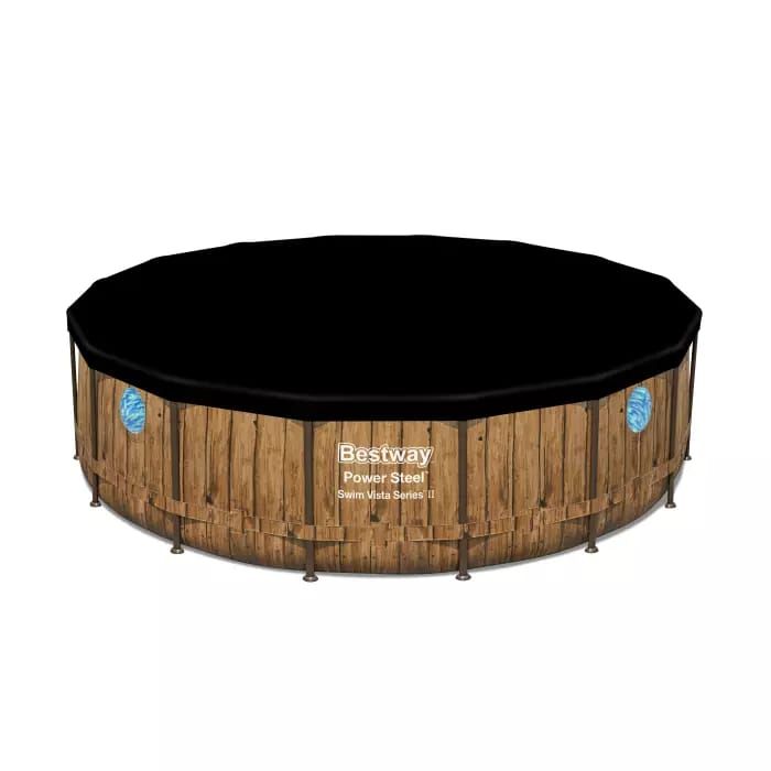 Каркасный бассейн Power Steel 488х122см "Дерево" 19480л, фил.-нас. 5678л/ч, лестн., тент, попл.-доз., Bestway, 56725 BW