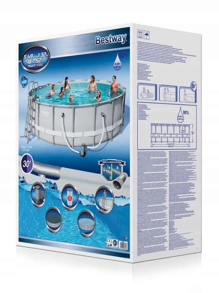 Каркасный бассейн 549х132см, 26000л, фил.-насос 5678л/ч, лестница, тент, Bestway, 56427 BW
