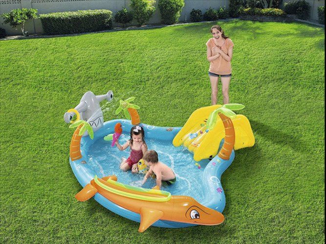 Игровой центр 280х257х87см "Морские жители" с разбрызгивателем, горкой и игрушками, 273л, от 2 лет