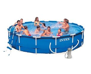 Каркасный бассейн Metal Frame 457х91см, фильтр-насос 220В, лестница, тент, подстилка, Intex, 28232