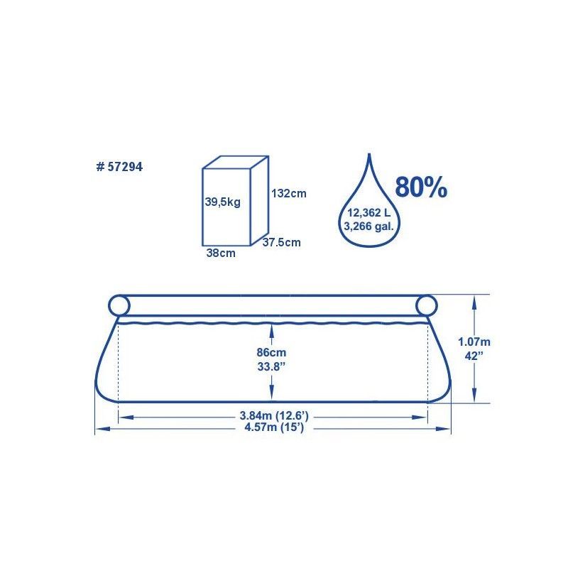 Бассейн с надувным бортом 457х107 см, 12362 л, фильтр-насос 2006л/ч, тент, лестница., Bestway, 57294 BW