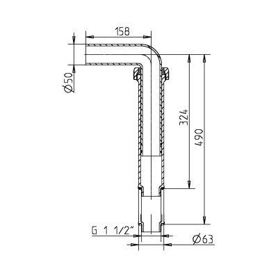 Телескоп. удлинение с поворотом из ПВХ, длинное 245x158 мм, 1 1/2" н.р с упл. x 50 мм, белый