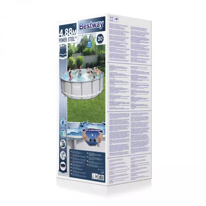 Каркасный бассейн 488х122см, 19480л, фил.-насос 5678 л/ч, тент, лестница, Bestway, 56451 BW
