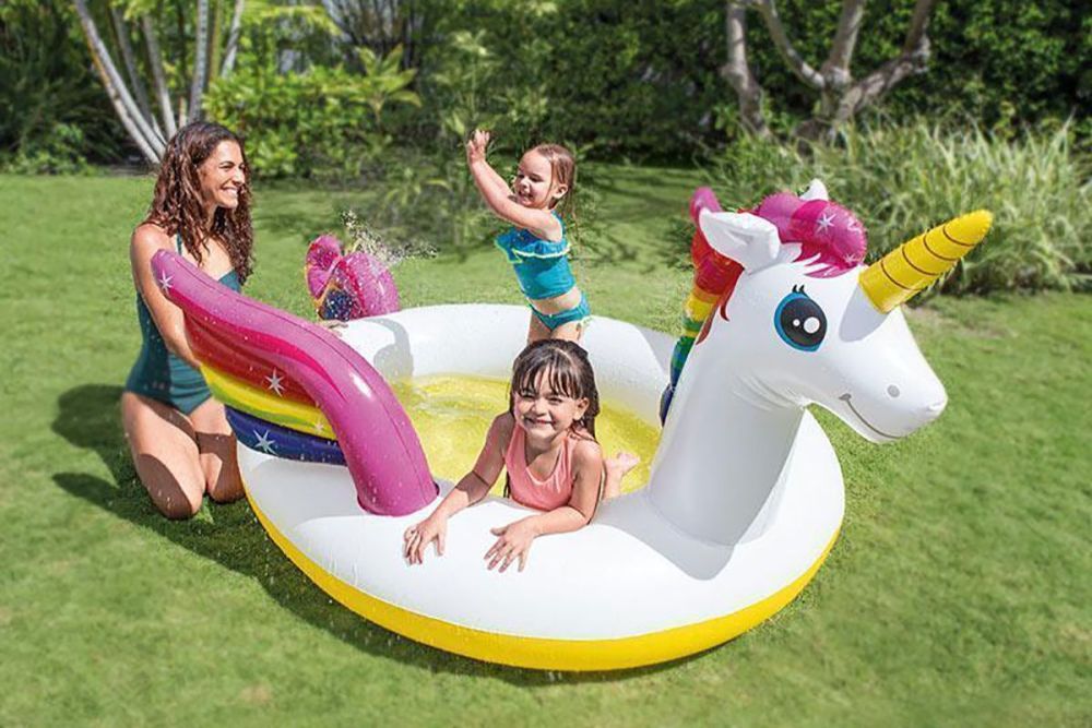 Детский надувной бассейн 272x193x104см "Волшебный единорог" с распылителем, 165л, от 2 лет
