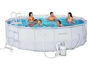 Каркасный бассейн, 488х122 см, 19480 л., песочный фильтр-насос 3785л/ч тент, лестница., Bestway, 56452 BW