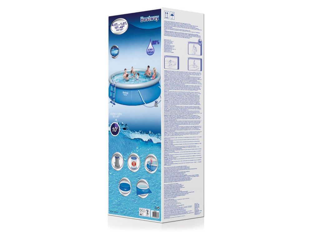 Бассейн с надувным бортом 457х107 см, 12362 л, фильтр-насос 2006л/ч, тент, лестница., Bestway, 57294 BW