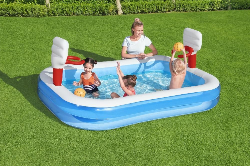 Детский надувной бассейн 254х168х102см "Баскетбол" с кольцами и 2-мя мячами, 636л, от 3 лет