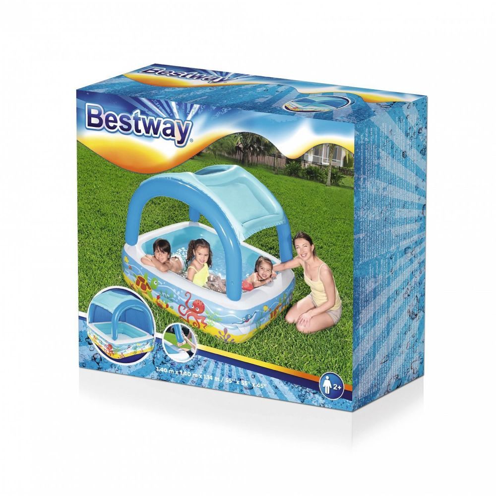 Детский надувной бассейн 140х140х114см со съемным навесом, 265л, от 2 лет