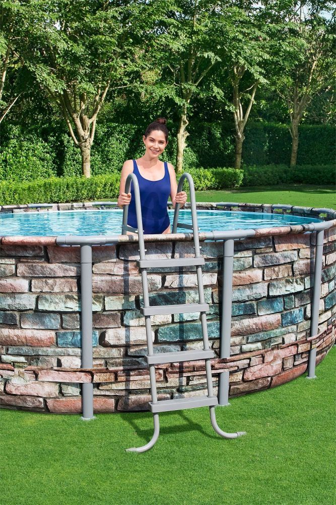 Каркасный бассейн Power Steel 488x122см "Камень" 19480л, фил.-нас. 5678л/ч, лестн., тент, попл.-доз., Bestway, 56966 BW